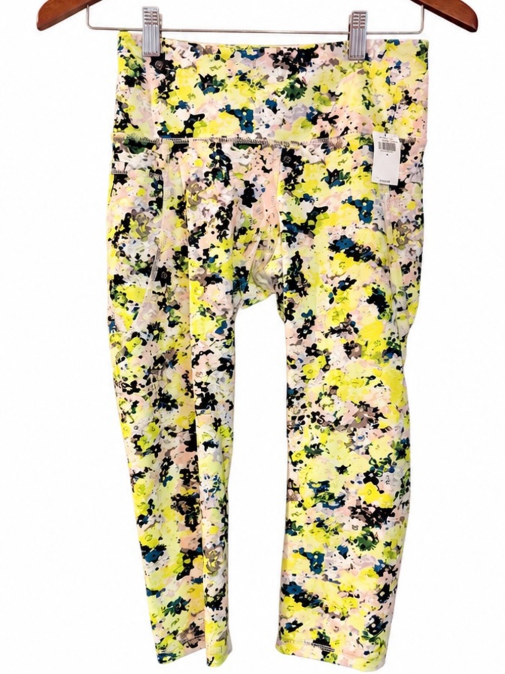 Women’s Neon Floral Crop Leggings - Yellow Pink Multi